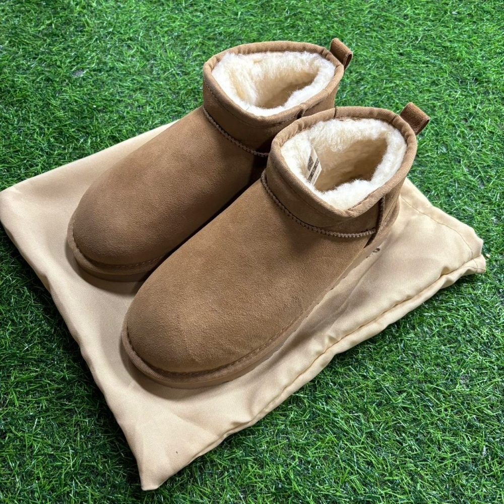 UGG Classic Ultra Mini Tan Ankle Boots with Plush Lining